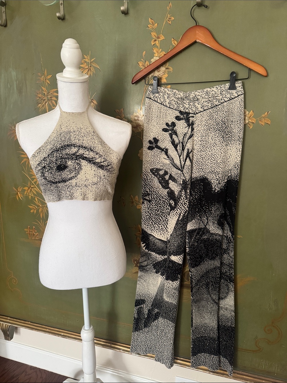 Paloma Wool Abstract Print Knit Halter Top & Flare Pant Set
